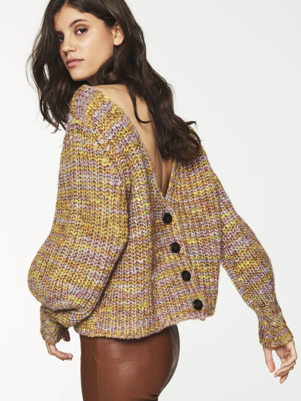 Ba&sh Haili Chunky Knit Cardigan Reversible Sweater XS